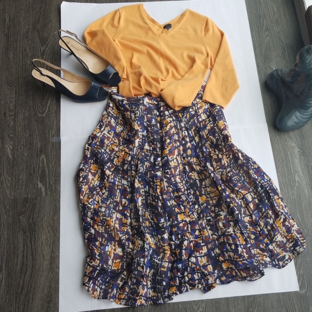 Jones New York Blue/Orange Midi Skirt Sz 14